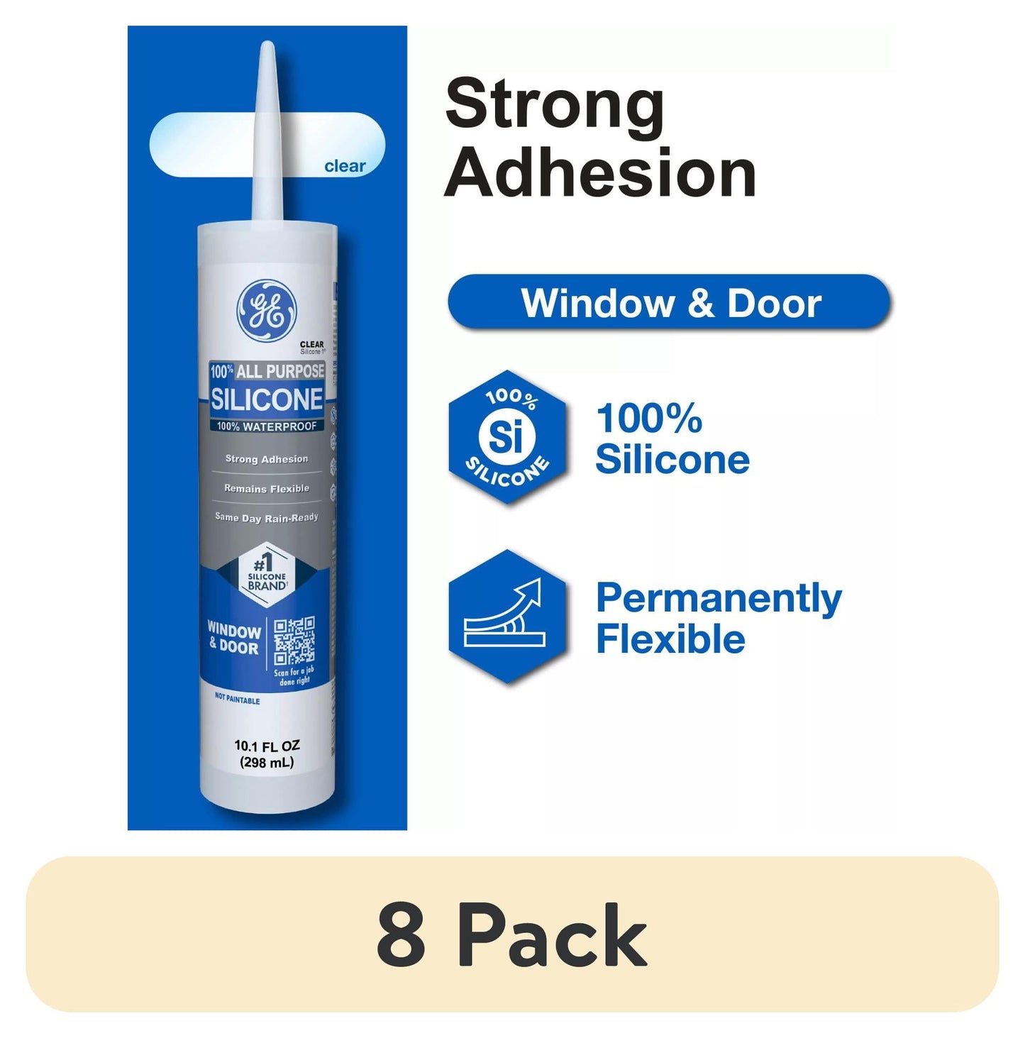 (8 pack) GE Silicone 1 All Purpose Sealant Window & Door, Pack of 1, Clear 10.1 fl oz Cartridge