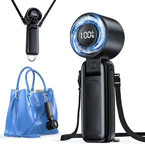 Portable Fan,Handheld Fan, 180 Foldable 6-Speed (1-100) Mini Fan, 5000mAh Rechargeable Battery Operated up to 15 Working Hours, LED Display Personal Cooling for Travel Indoor Outdoor (Black)