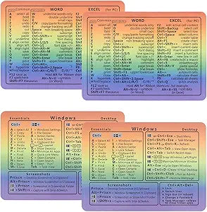 4pcs Windows Shortcut Sticker, Excel Cheat Sheet, Shortcut Stickers for Laptop, Reference Guide Keyboard Shortcut Sticker, Laptop Keyboard Stickers, Keyboard Shortcuts Cheat Sheet(Gradient)