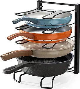 SIMPLE HOUSEWARE 5 Compartments Height Adjustable Pan Organizer, Black