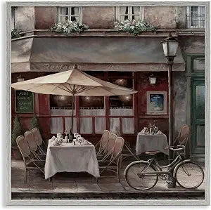 Bistro Cityscape Dining Room, 17 x 17 Inch Framed Gicle Print