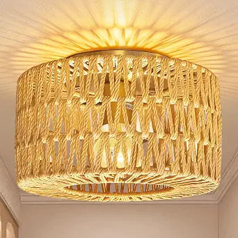 Rattan Ceiling Light Fixture,Bohemian Modern Woven,Boho Flush Mount
