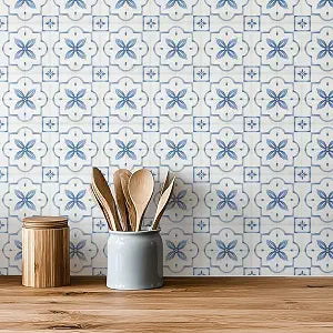 30 Pack, 4x4 Inch French Country Vinyl Decals, Light Blue Watercolor Peel and Stick Wall Stickers, Decorative for Kitchen, Bathroom, Stairs & Furniture
