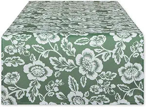 DII Floral Outdoor Tabletop Collection, Water Resistant, 14x72 (Runner), Artichoke Green
