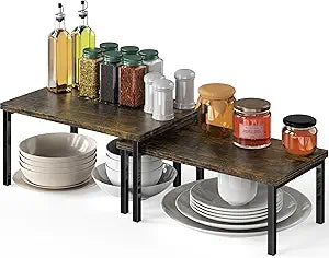 Simple Houseware Stackable Cabinet Counter Shelf Wooden Top, Rustic Brown