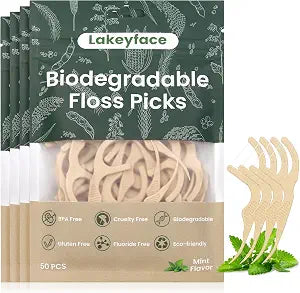 200 Count Biodegradable Dental Floss Picks, Eco Friendly Plant-Based Tooth Flossers for adults, Tear-Resistant Floss Sticks with Wide Handles, Vegan & BPA Free Dental Floss for Natural Oral Care, Mint