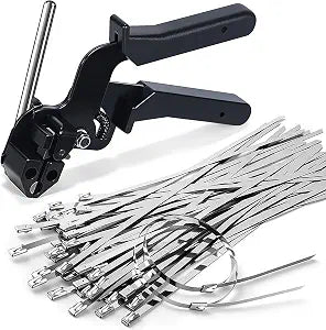 Stainless Steel Cable Tie Gun & 100pcs 11.8inch Metal Zip Ties