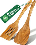 Acacia Wood Spatula Set, 2-Piece Turner & Slotted Spatula