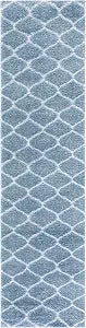 SAFAVIEH Tahoe Shag Collection Runner Rug - 2' x 9', Blue & White, Trellis Design, Non-Shedding & Easy Care, 1.2-inch Thick Ideal for High Traffic Areas in Living Room, Bedroom (THO677M)