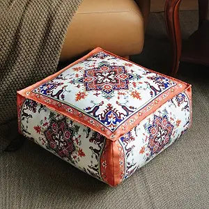 Square Boho Ottoman Pouf Cover Bohemian Storage Bean Bag, Orange