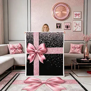 Castle Fairy Bowknot Fleece Throw Blanket Super Soft Cozy Glitter Diamond Sherpa Blanket for Kids Women Adults Pink and Black Plush Blanket Luxury Art Fuzzy Blanket for Sofa Bed(30x40 Inches)