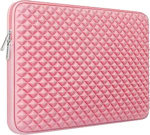RAINYEAR 14 Inch Laptop Sleeve Shockproof Diamond Foam Padded Case, Pink
