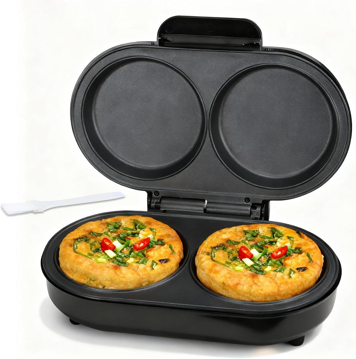 FineMade Omelette Maker Electric, Omelette Pan Nonstick, Dual Omelette Makers with 2 x 4.75'' Round Grooves, Egg Bite Maker, Electric Double Egg Pan, Mini Pancake Maker, Breakfast Sandwich Maker, Black