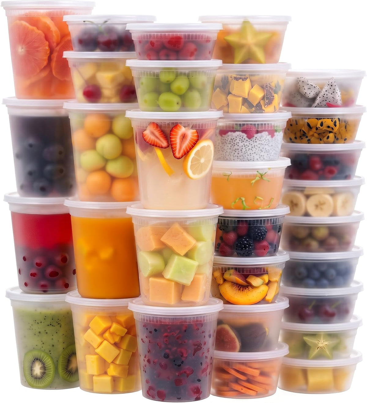 KICHLY Deli Containers with Lids 32 Oz, 16 Oz & 8 Oz, 60 Pack, Clear