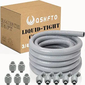 3/4 Inch Liquid-Tight Conduit and Connector Kit - 25 FT Non-Metallic Electrical Conduit with 5 Pcs 180 Straight and 5 Pcs 90 Angle Fittings