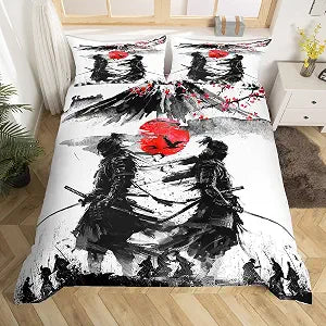 Feelyou Japanese Samurai Duvet Cover Full Size Sunset Bedding Set for Women