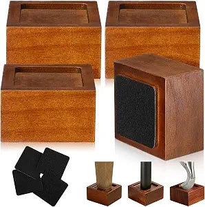 4 Pack 2 Inch Wood Bed Risers Set Furniture Lifts, Walnut