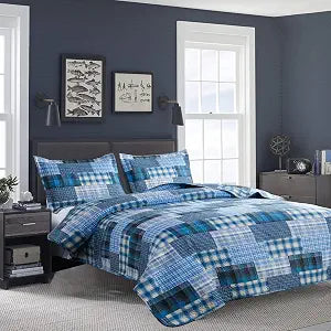 Quilt Set Queen Size Bedspread Coverlet Blue Plaid Patchwork Quilt Bedding Mens Boys Quilts Queen Bed Home Reversible Quilt Bedspread Lightweight Coverlet Soft Microfibers Quilt Set All Season