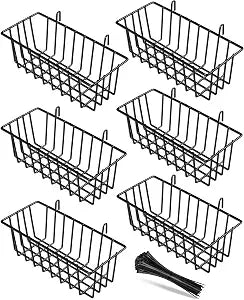 6 Pack Wire Baskets, Grid Wire Panel Hanging Wall Basket, Black