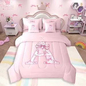 Feelyou Pink Bow Comforter Set Full Size 7 Pieces for Kids