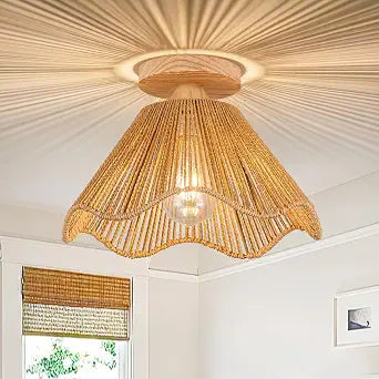 D12.5 Inch Boho Light Fixtures Ceiling Mount Boho Rattan Ceiling Light Flush Mount Mini Chandelier Bedroom Hallway Entryway Bathroom Nursery