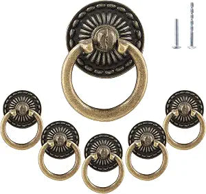 6Pcs Vintage Bronze Drop Ring Knobs