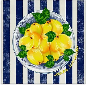 Lemon Still Life Striped, 24 x 24 Inch Canvas Wall Art