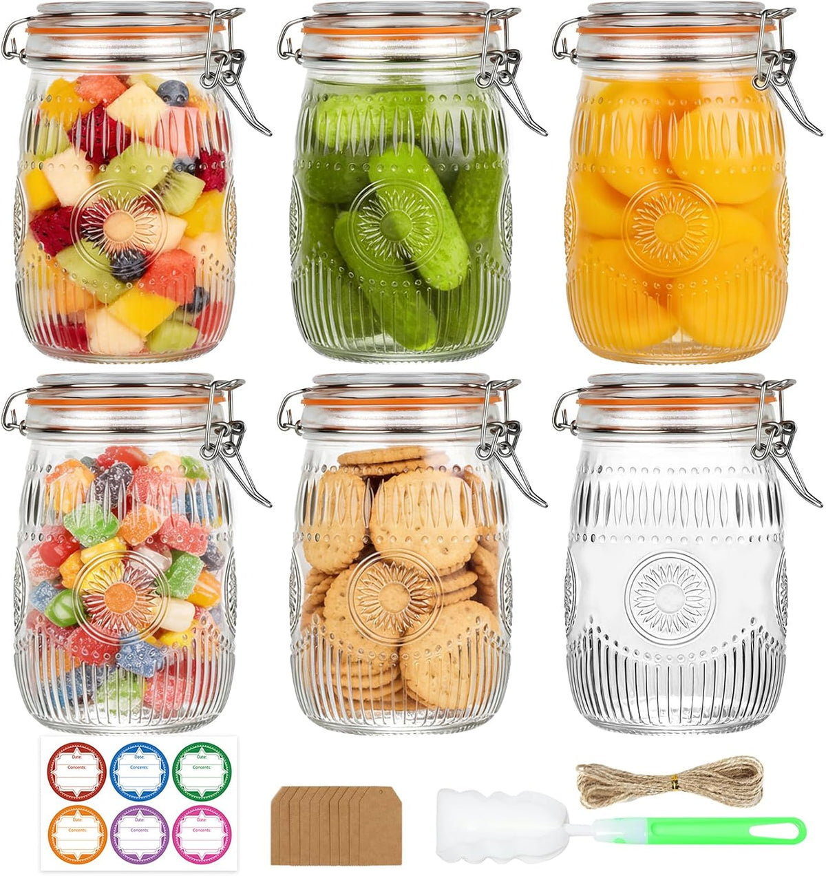 32 oz Glass Jars with Airtight Lids, 6 Pack Wide Mouth Mason Jars