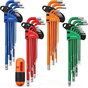 HORUSDY 37 PCS Hex Key Allen Wrench Set, SAE & Metric Star Long Arm Ball End Hex Key Set, Industrial Grade Allen Wrench Set with Another Torque Handle