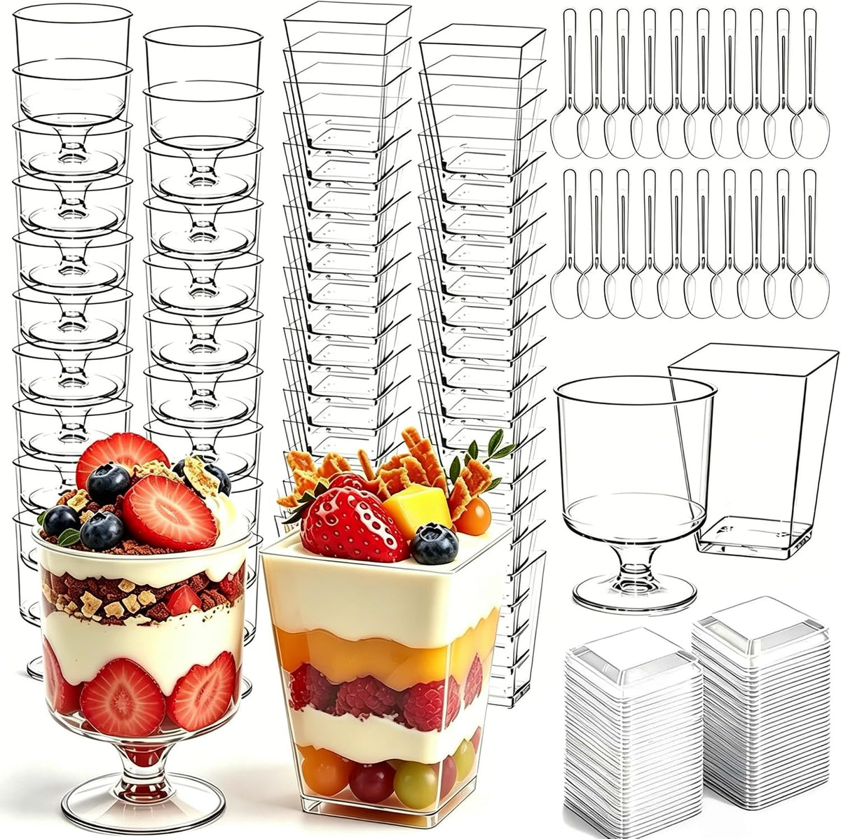 430-Pack 5oz Disposable Clear Dessert Cups with Lids and Spoons