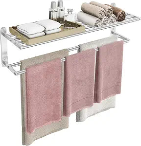 VOTZAAQ 32 in Towel Racks for Bathroom, Bath Towel Shelf with Double Towel Bar, Stainless Steel Towel Storage for Lavatory Wall Mounted, 2-Tier Towel Hanger Towel Holder, Brushed Nickel