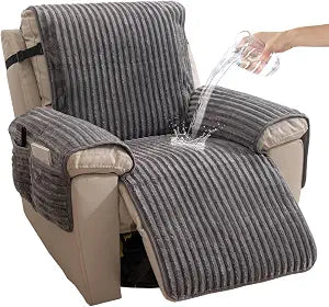 HAOMAIJIA Faux Fur Recliner Chair Covers Non-Slip Waterproof Recliner Covers That Stay in Place Warm Thick Lazy Boy Recliner Cover for Dogs Furniture Protector Pet Friendly (Grey, 23'')