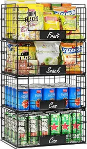 JKsmart 4 Pack XXL Stackable Wire Baskets for Pantry Organizers and Storage