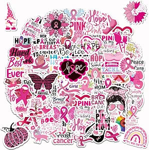MARFOREVER 200 Pcs Breast Cancer Awareness Stickers Pink Ribbon Stickers