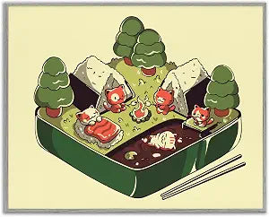 Kawaii Sushi Camp Bento Playful, 11 x 14 Inch Framed Gicle Print