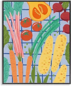 Veggie Harvest Checkered Still Life, 11 x 14 Inch Framed Gicle Print