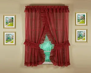Today's Curtain, Emelia Priscilla Sheer Pair 60" W x 63" L, Burgundy, 5-Piece-Set