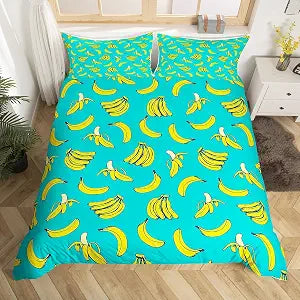 Feelyou Cartoon Banana Duvet Cover Tropical Fruit Bedding Set for Kids Boys Girls Delicious Banana Fruit Print Comforter Cover Soft Bed Set 1 Duvet Cover with 2 Pillowcases Full Size (No Comforter)