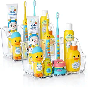 Sotfamily Clear Kids Toothbrush Holders for Bathrooms, 2-Pack(No-Drill)