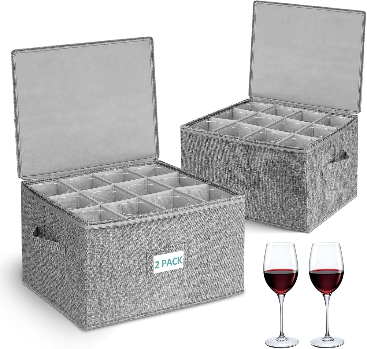 Cirhy Hard Shell Wine Glass Storage Box for Moving, 12 Glasses Each, 2-Pack