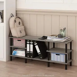 Furinno Turn-N-Tube Toolless Assembly TV Stand for TV up to 55 Inch, 3-Tier Grey Entertainment Center with Storage Shelf, TV Console, for Living Room, Bedroom, Grey Oak