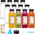 TOMNK 12 Pack 12 OZ Plastic Juice Bottles with Caps, Sticker Labels, Brush