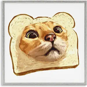 Funny Cat Toast Kitchen, 17 x 17 Inch Framed Gicle Print