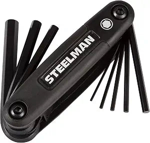 Steelman Portable Folding Hex Key Wrench Metric Multi-Tool, Set Includes 1.5, 2, 2.5, 3, 4, 5, 6, and 8mm Sizes, Chamfered Ends, Steel, Corrosion-Resistant Black Oxide Coating