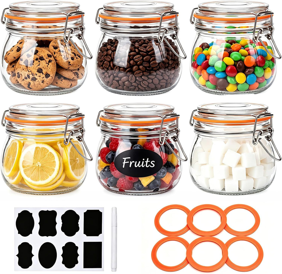 Small Glass Jars with Airtight Lids 17 oz, 6 Pack Mason Jars