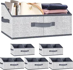 6 Pack Trapezoid Storage Bins,Gray Fabric Shelf Organizers