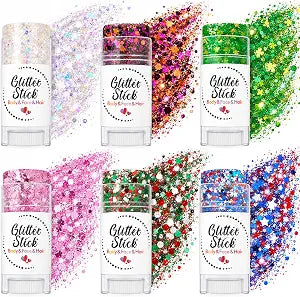 6 Pack Glitter Stick Set, Body Glitter for Face and Hair, Festival Makeup