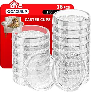 1.6" Round Rubber Furniture Caster Cups, 16 Pack Chair Coasters for Carpet