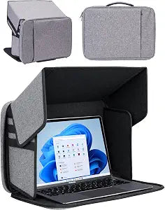 Outdoor Laptop Sun Shade and Hard Shell 2 in 1 Sleeve, Anti Glare Tent for Working Outside, Fits 12 to 15 Inch Screens, Water Resistant with Zip Pocket, Gray