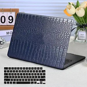 Funut Compatible with Crocodile MacBook Pro 13 inch Case M2 M1 2025 2024 2023-2016 Release A2338 A2289 A2251 A2159 A1989 A1706 with Touch Bar, Leather Laptop Hard Shell Case & Keyboard Cover, Blue